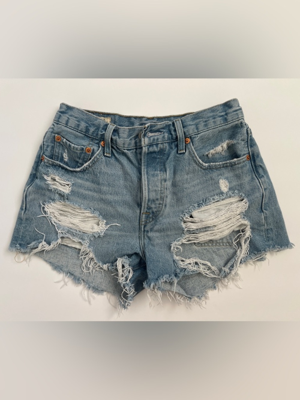 Levi’s 501 Original Distressed Light Blue Denim Shorts - Women size 25